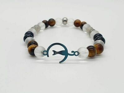 Bracelet labradorite, œil de tigre et tourmaline noire 6 mm