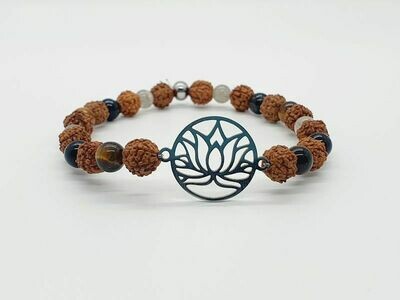 Bracelet labradorite, œil de tigre, tourmaline noire et rudraskha, 6 mm