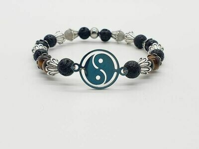 Bracelet labradorite, œil de tigre, tourmaline noire et pierre de lave 6 mm