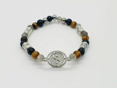 Bracelet labradorite, œil de tigre et tourmaline noire 6 mm