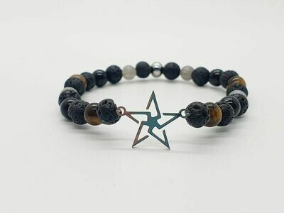 Bracelet labradorite, œil de tigre, tourmaline noire et pierre de lave 6 mm