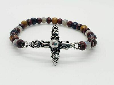 Bracelet labradorite, œil de tigre et tourmaline noire 6 mm