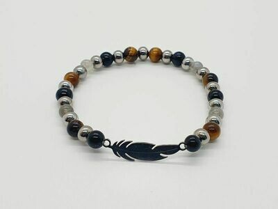 Bracelet labradorite, œil de tigre et tourmaline noire 6 mm