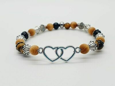 Bracelet labradorite, œil de tigre, tourmaline noire et mala cèdre mat, 6 mm