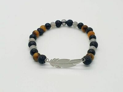 Bracelet labradorite, œil de tigre et tourmaline noire 6 mm