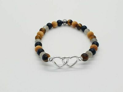 Bracelet labradorite, œil de tigre, tourmaline noire et mala cèdre mat, 6 mm