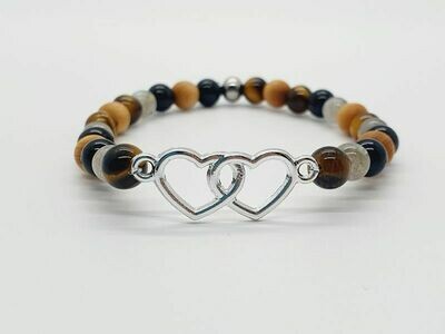 Bracelet labradorite, œil de tigre, tourmaline noire et mala cèdre mat, 6 mm