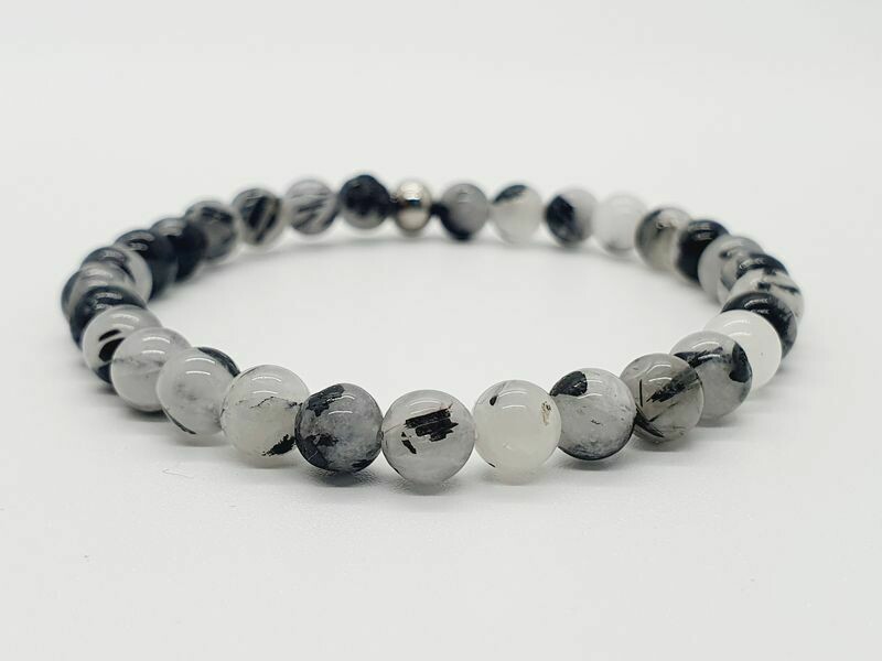 Bracelet Quartz inclusion tourmaline, 6 mm