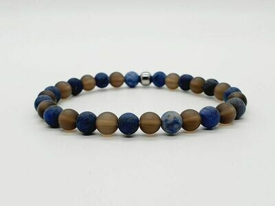 Bracelet, Quartz fumé mat, Dumortierite mat, 6 mm