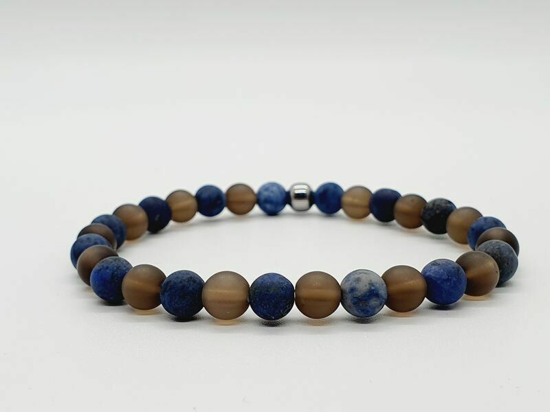 Bracelet, Quartz fumé mat, Dumortierite mat, 6 mm