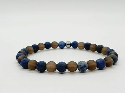 Bracelet, Quartz fumé mat, Dumortierite mat, 6 mm
