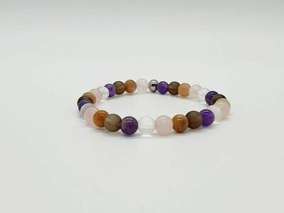 Bracelet Deuil, Quartz fumé mat, quartz rose, pierre de lune, améthyste, cristal de roche mat, 6 mm