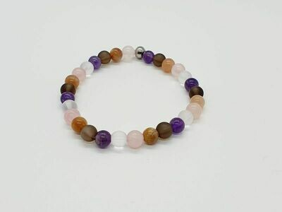 Bracelet Deuil, Quartz fumé mat, quartz rose, pierre de lune, améthyste, cristal de roche mat, 6 mm