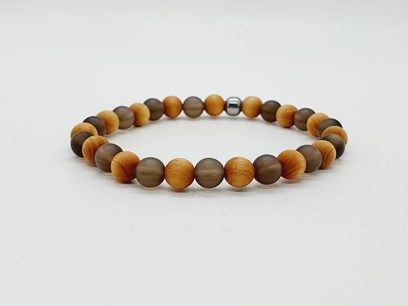 Bracelet Quartz fumé mat, mala cèdre mat, 6 mm