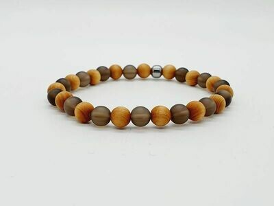 Bracelet Quartz fumé mat, mala cèdre mat, 6 mm