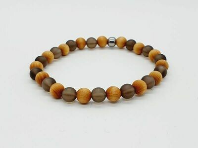 Bracelet Quartz fumé mat, mala cèdre mat, 6 mm