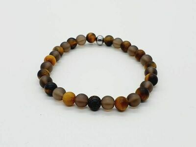 Bracelet oeil de tigre mat, quartz fumé 6 mm