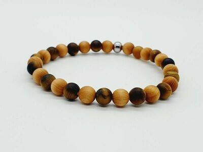 Bracelet œil de tigre mat, mala cèdre mat, 6 mm