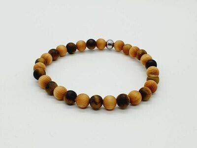 Bracelet œil de tigre mat, mala cèdre mat, 6 mm