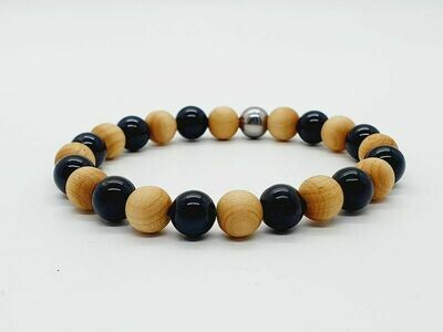Bracelet tourmaline, mala cèdre mat, 8 mm