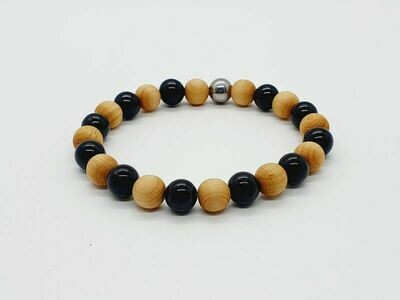 Bracelet tourmaline, mala cèdre mat, 8 mm