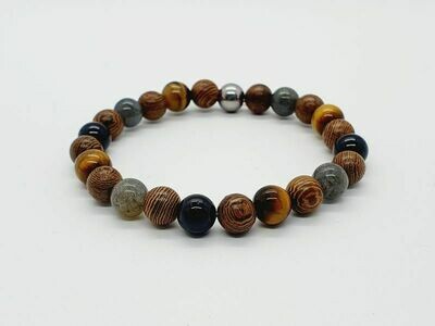 Bracelet œil de tigre, tourmaline, labradorite, mala palisandre, 8 mm