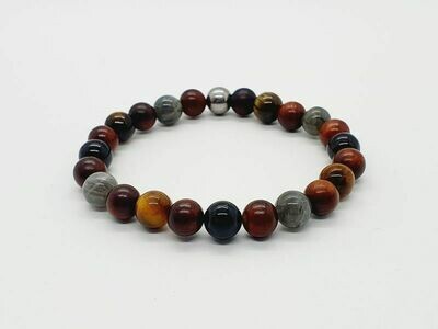 Bracelet œil de tigre, tourmaline, labradorite, et mala palisandre