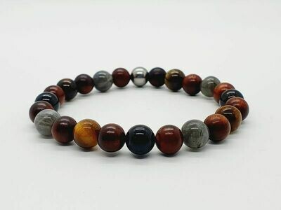 Bracelet œil de tigre, tourmaline, labradorite, et mala palisandre