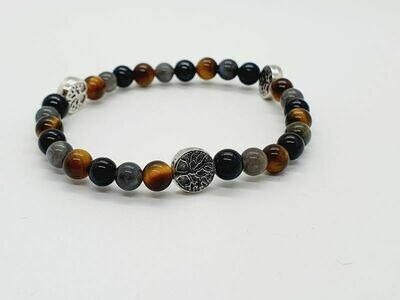 Bracelet Tourmaline, oeil de tigre, et labradorite, 6 mm
