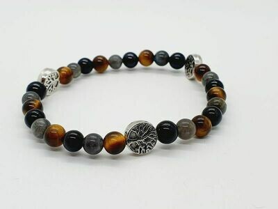 Bracelet Tourmaline, oeil de tigre, et labradorite, 6 mm