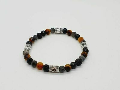 Bracelet Tourmaline, oeil de tigre, labradorite, et pierre de lave, 6 mm