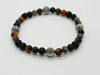 Bracelet Tourmaline, oeil de tigre, labradorite, et pierre de lave, 6 mm