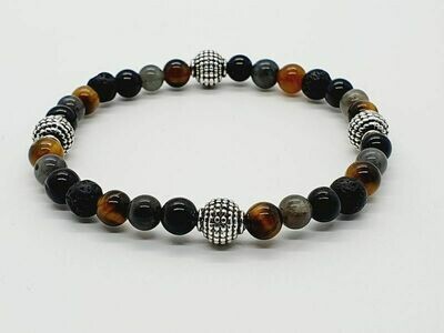 Bracelet Tourmaline, oeil de tigre, labradorite, et pierre de lave, 6 mm