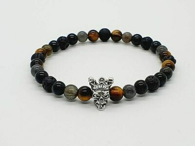 Bracelet Tourmaline, oeil de tigre, labradorite, et pierre de lave, 6 mm