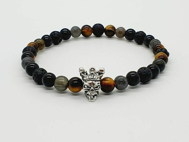 Bracelet Tourmaline, oeil de tigre, labradorite, et pierre de lave, 6 mm