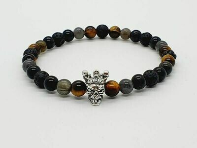 Bracelet Tourmaline, oeil de tigre, labradorite, et pierre de lave, 6 mm
