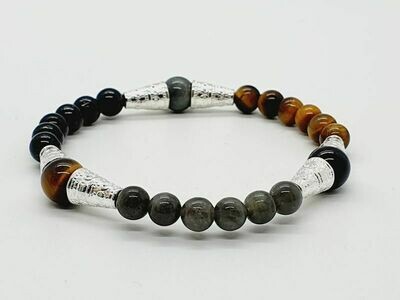 Bracelet Tourmaline, œil de tigre, labradorite, et pierre de lave