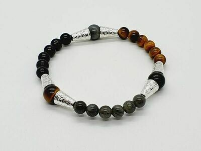 Bracelet Tourmaline, œil de tigre, labradorite, et pierre de lave