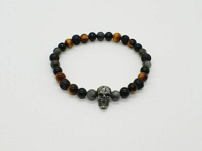 Bracelet Tourmaline, oeil de tigre, labradorite, et pierre de lave, 6 mm