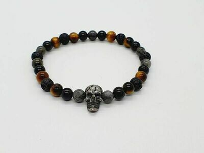 Bracelet Tourmaline, oeil de tigre, labradorite, et pierre de lave, 6 mm