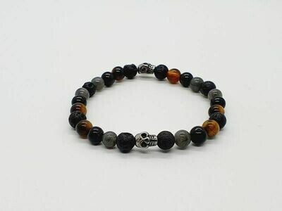 Bracelet Tourmaline, oeil de tigre, labradorite, et pierre de lave, 6 mm