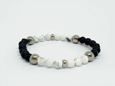 Bracelet magnésite, pierre de lave, 6 mm