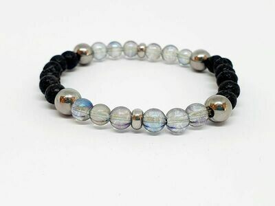 Bracelet aqua aura, pierre de lave, 6 mm