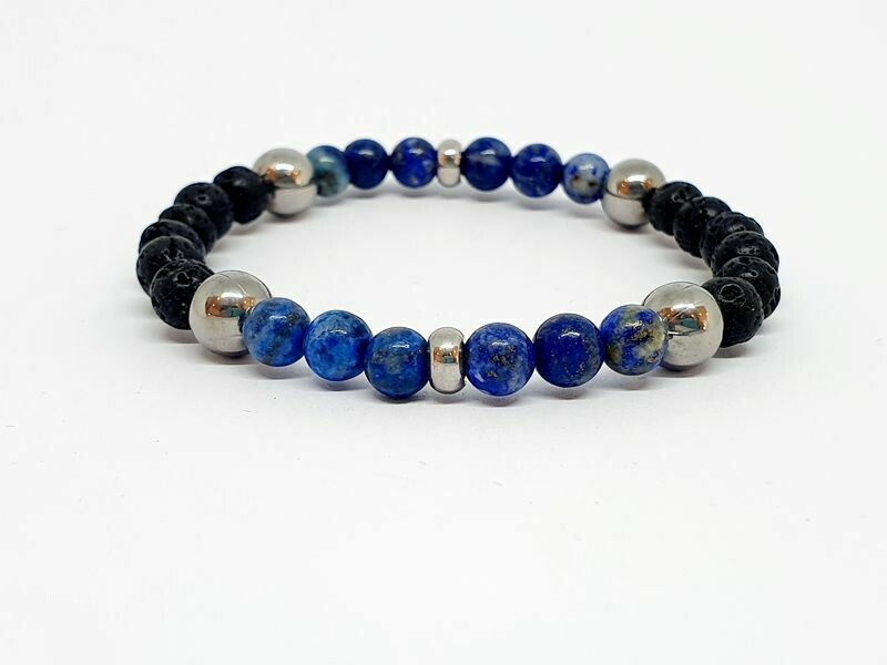 Bracelet Lapis Lazuli, pierre de lave, 6 mm