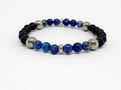 Bracelet Lapis Lazuli, pierre de lave, 6 mm