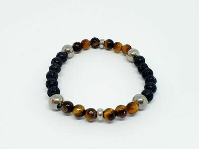 Bracelet œil de tigre et pierre de lave, 6 mm