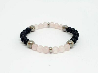 Bracelet Quartz rose, pierre de lave, 6 mm