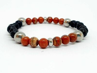Bracelet Jaspe rouge, pierre de lave, 6 mm