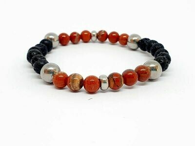 Bracelet Jaspe rouge, pierre de lave, 6 mm