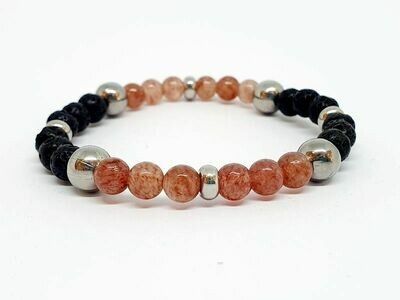 Bracelet Quartz Hématoïde, pierre de lave, 6 mm